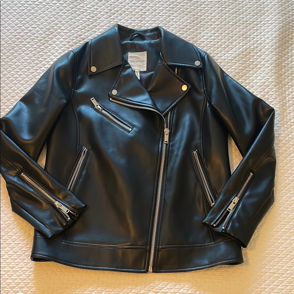 Anthropologie Black Vegan Leather Biker Jacket Asymmetrical Zipper